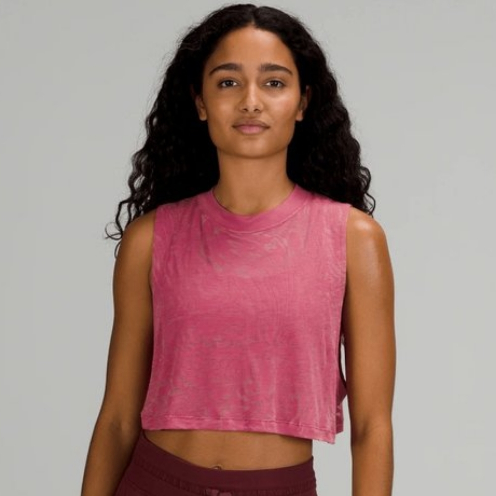 LULULEMON ALL YOURS CROP VEIL TANK TOP SHEER PINK LYCHEE SIZE 4